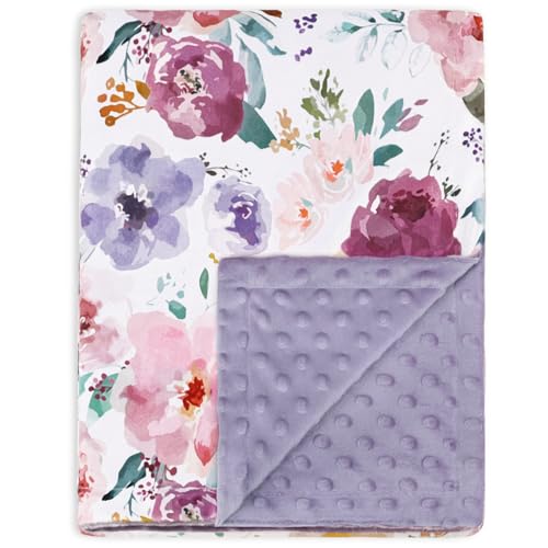 HOMRITAR Baby Blanket with Purple Floral Design 30x40 Inch