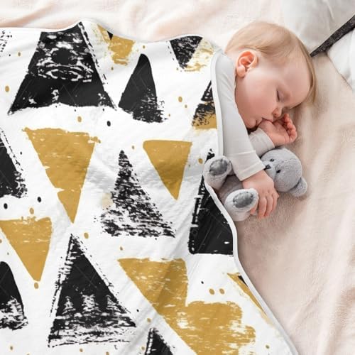Wassud Black and Gold Triangles Baby Blanket 30x40in