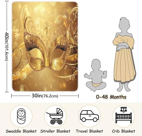 Burbuja Mardi Gras Gold Mask Baby Blanket 30x40