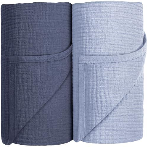 Susurration Muslin Swaddle Blanket 100 Cotton 40x40in 2Pack Navy Blue