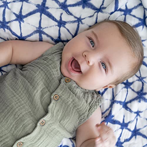 aden anais Silky Soft Bamboo Muslin Blanket - 100 Viscose Indigo Shibori Blue