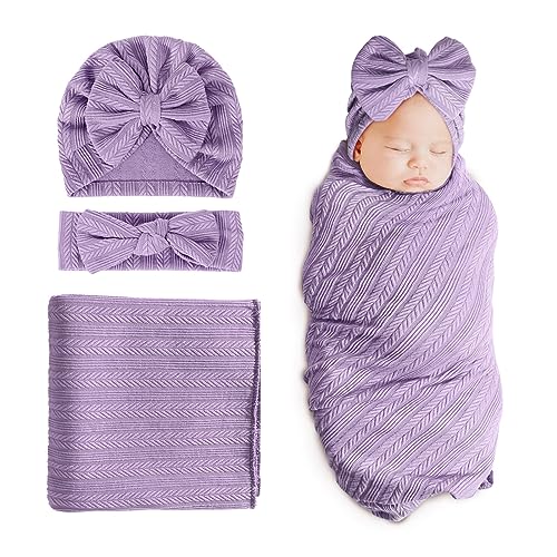 DRESHOW BQUBO Swaddle Blanket with Bow Hat and Headband