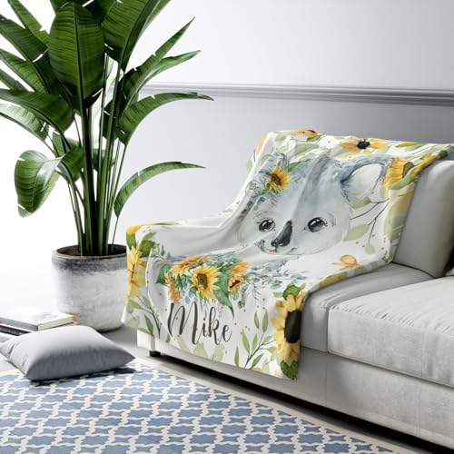 Customized Koala Sunflower Baby Blanket with Name