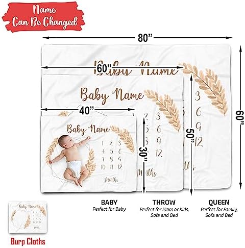 Personalized Wheat Milestone Baby Blanket with Custom Name