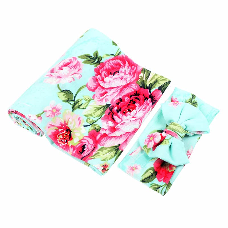 Galabloomer Receiving Blanket Headband Set Flower Print Baby Swaddle Blankets
