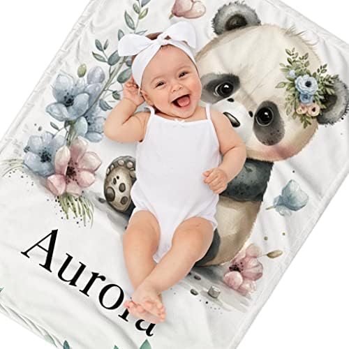 Novusopt Custom Baby Blanket with Name - Panda Design 30x40
