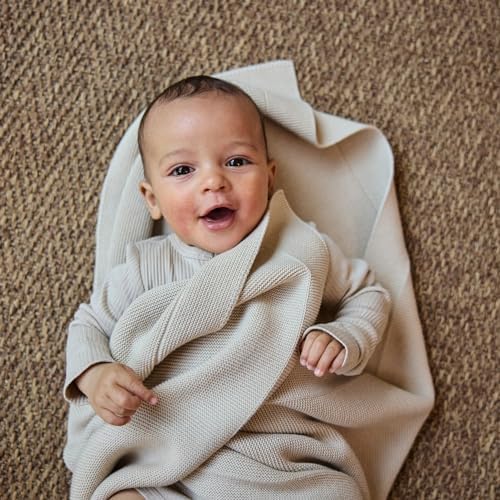 Huxie Knitted Organic Cotton Baby Blanket Swaddle 30x40 Fog