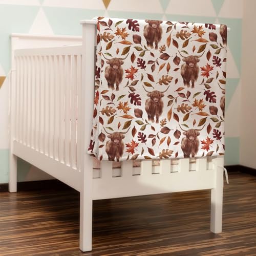 Hwmmbh Retro Highland Cows Fall Leaves Baby Blanket
