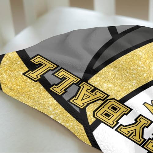 Personalized Baby Blanket - Glitter Yellow Volleyball Design 30x40