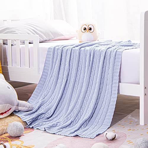 NTBAY 100 Pure Cotton Cable Knit Toddler Blanket 30x40 Inches Light Purple