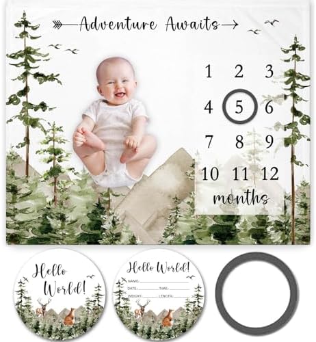 Yuzioey Milestone Blanket with Birth Stats 50x40 Green