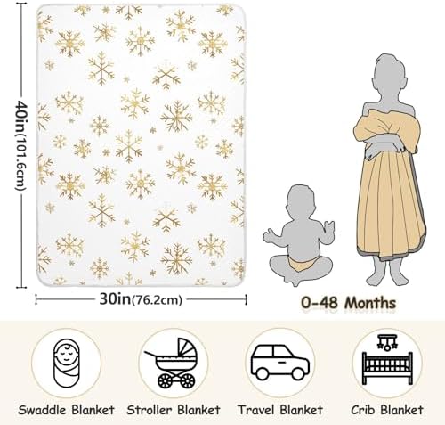 KJIZMO Gold Snowflake Baby Blanket 30x40 1