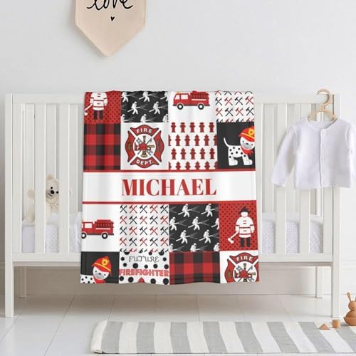 Personalized Baby Blanket with Name - Custom Firefighters Blanket for Baby Boys