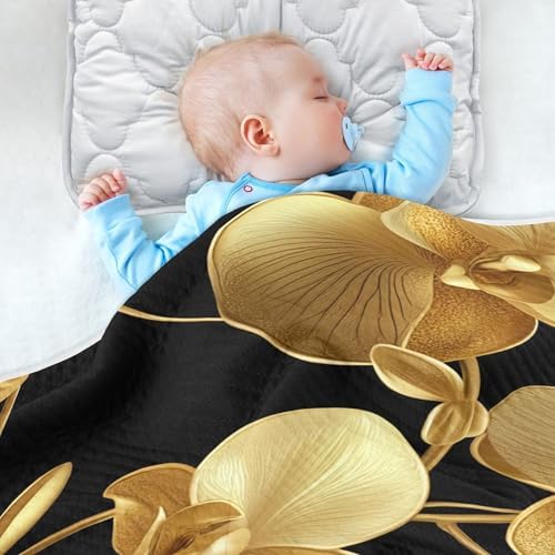 Burbuja Golden Orchid Flowers Baby Blanket 30x40