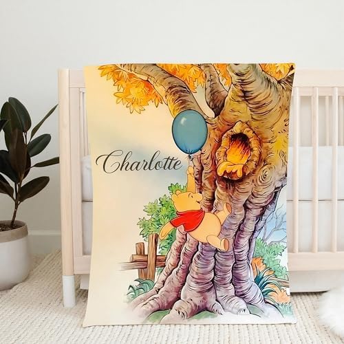 Personalized Pooh Bear Blanket Kids Soft Cozy Fleece Bed Blanket
