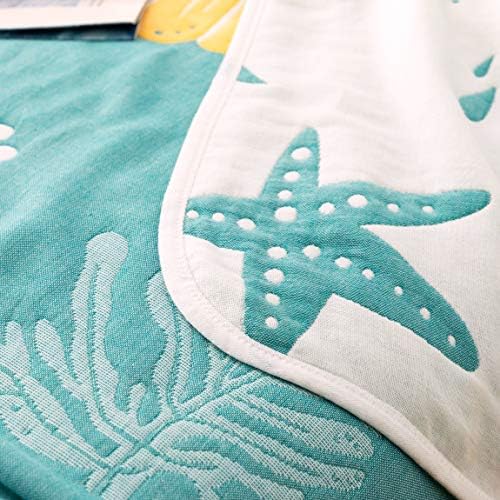 Coral Conch Starfish Shell Muslin Blanket Reversible 46x56