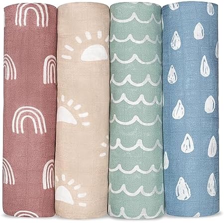 Comfy Cubs 4-Pack Muslin Swaddle Blankets 47x47 Inches