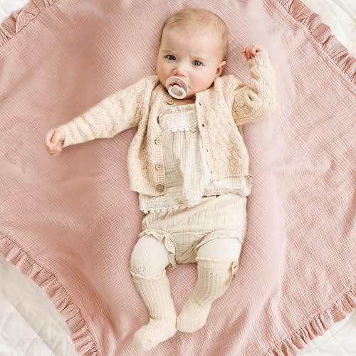 Konssy Flounce Muslin Baby Blanket 40x36 Pink 1