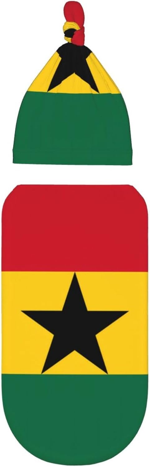 Flag of Ghana Print Newborn Swaddle Blanket with Beanie Set