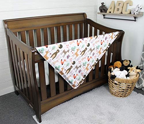Top Tots Baby Blanket - Forest Animals with Dark Brown Minky Dot