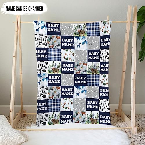 Hyturtle Personalized Baby Blanket Name - Deer Fleece Woodland Blanket for Newborn