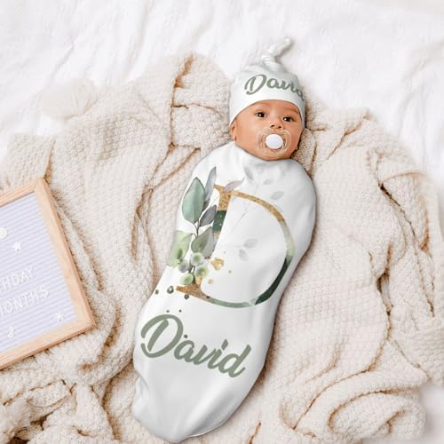 Personalized Baby Swaddle Blanket with Crib Hat - Initial Style