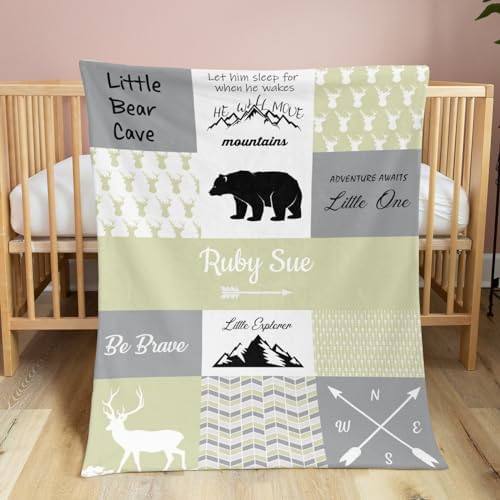 Personalized Baby Blanket for Girls with Name - Yellow Woodland Design