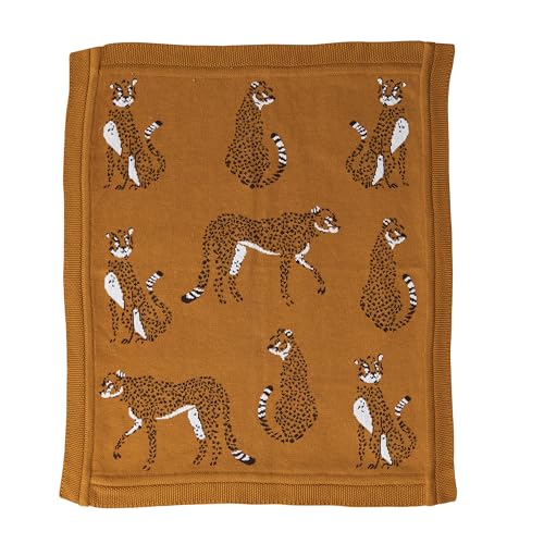 Creative Co-Op Soft Cotton Knit Baby Blanket with Cheetahs Mustard 1