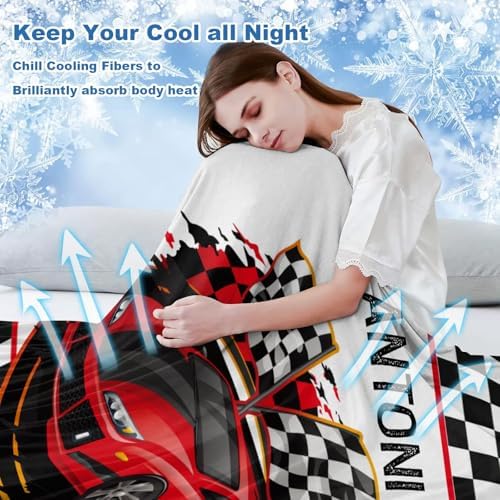 Deven Red Race Car Checkered Cooling Blanket for Toddler