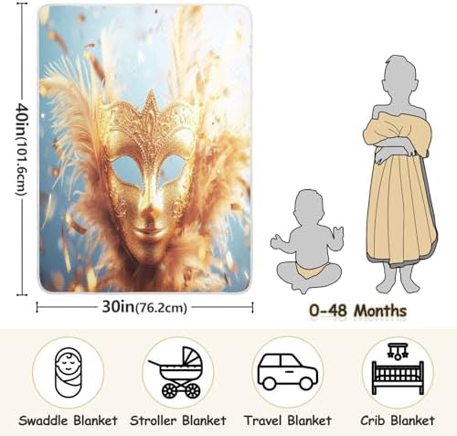 Burbuja Mardi Gras Gold Mask Baby Blanket for Boys Girls