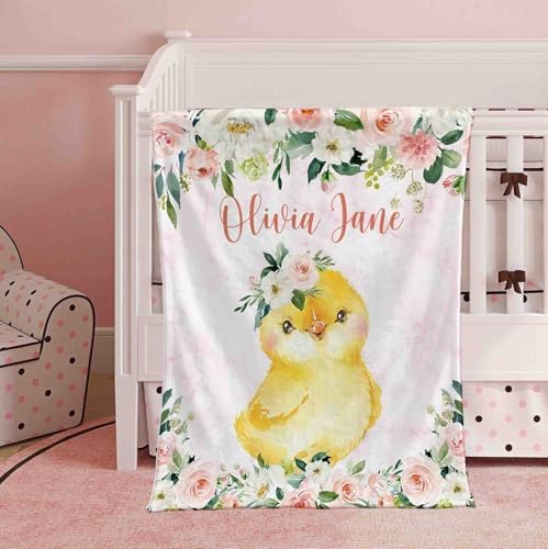 Personalized Name Baby Blanket with Pink Floral Design