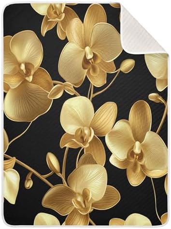 Burbuja Golden Orchid Flowers Baby Blanket 30x40