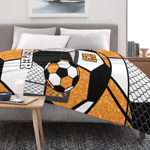 Deven Sport Soccer Orange Personalized Baby Blanket - Custom Name 30x40 in