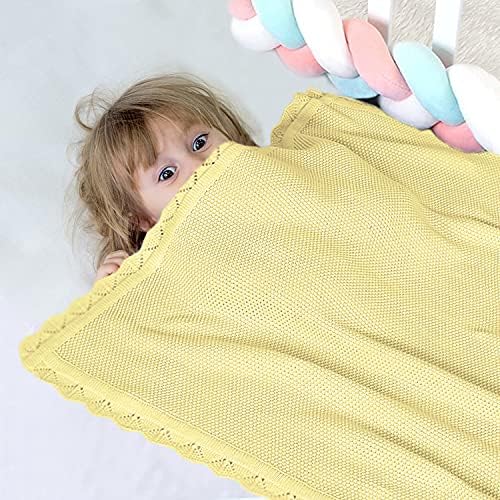 100 Cotton Baby Blanket Knit Soft Warm Lemon Yellow 30x40 Inches