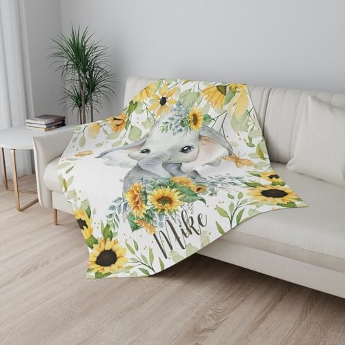 Personalized Sunflower Elephant Baby Blanket