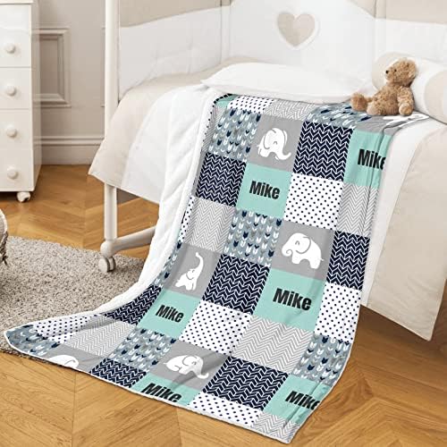 Personalized Elephant Baby Blanket with Name Soft Cozy