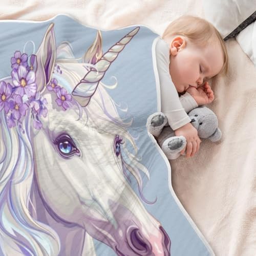 Unisex Baby Blanket with Unicorn Print 30x40 Inches