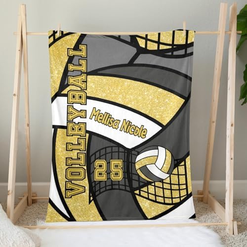 Personalized Baby Blanket - Glitter Yellow Volleyball Design 30x40