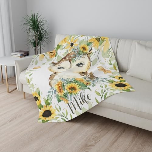 Customized Baby Owl Sunflower Blanket with Name