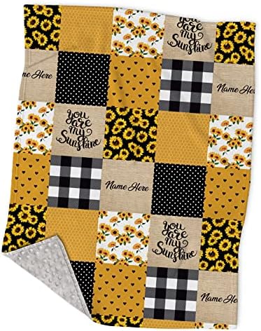 Personalized Sunflower Baby Blanket with Name - Soft Minky