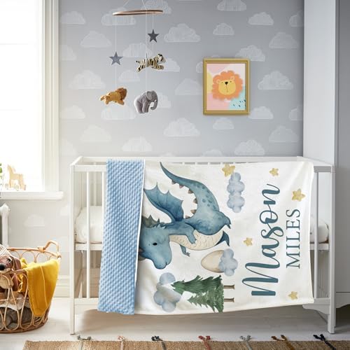 Personalized Baby Boy Dinosaur Blanket Custom Name Blanket for Toddlers and Infants