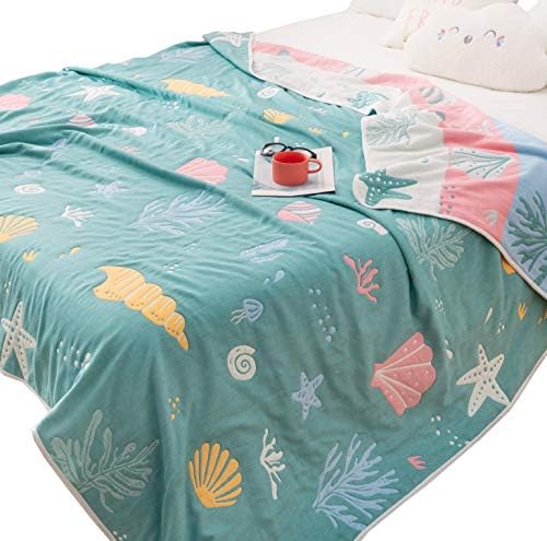 Coral Conch Starfish Shell Muslin Blanket Reversible 46x56