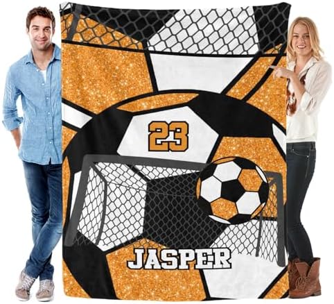 Deven Sport Soccer Orange Personalized Baby Blanket - Custom Name 30x40 in