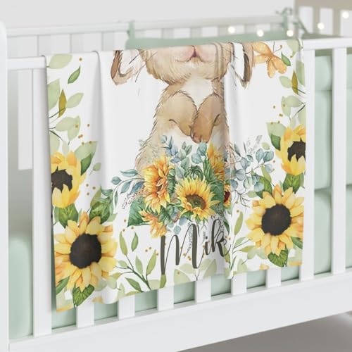 Customized Bunny Sunflower Baby Blanket with Name