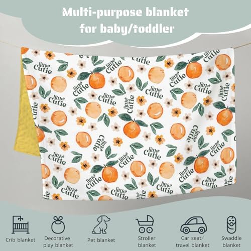Orange Fruit Floral Mink Baby Blanket with Dotted Backing