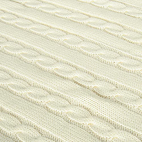 NTBAY 100 Pure Cotton CableKnit Toddler Blanket 30x40 Ivory