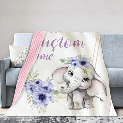 YISMEET Personalized Baby Blanket with Name Elephant Theme