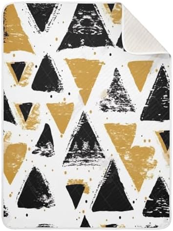 Wassud Black and Gold Triangles Baby Blanket 30x40in