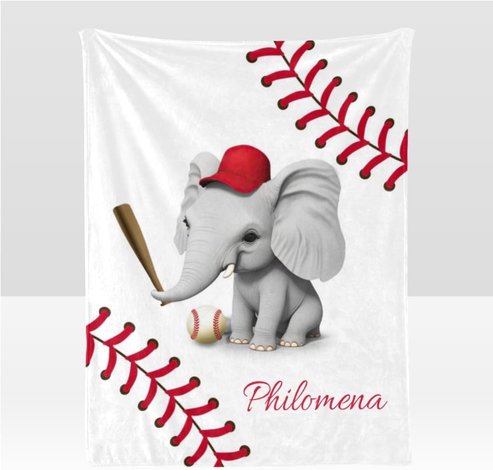 Personalized Baseball Elephant Baby Blanket 30x40inch