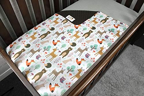 Top Tots Baby Blanket - Forest Animals with Dark Brown Minky Dot